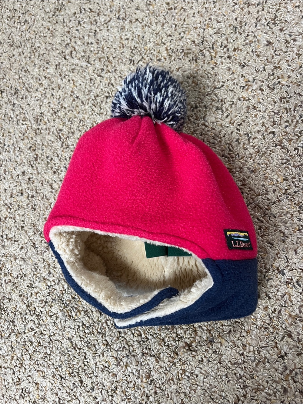 L.L. Bean Toddler Sherpa-Lined Beanie in Navy & Hot Pink